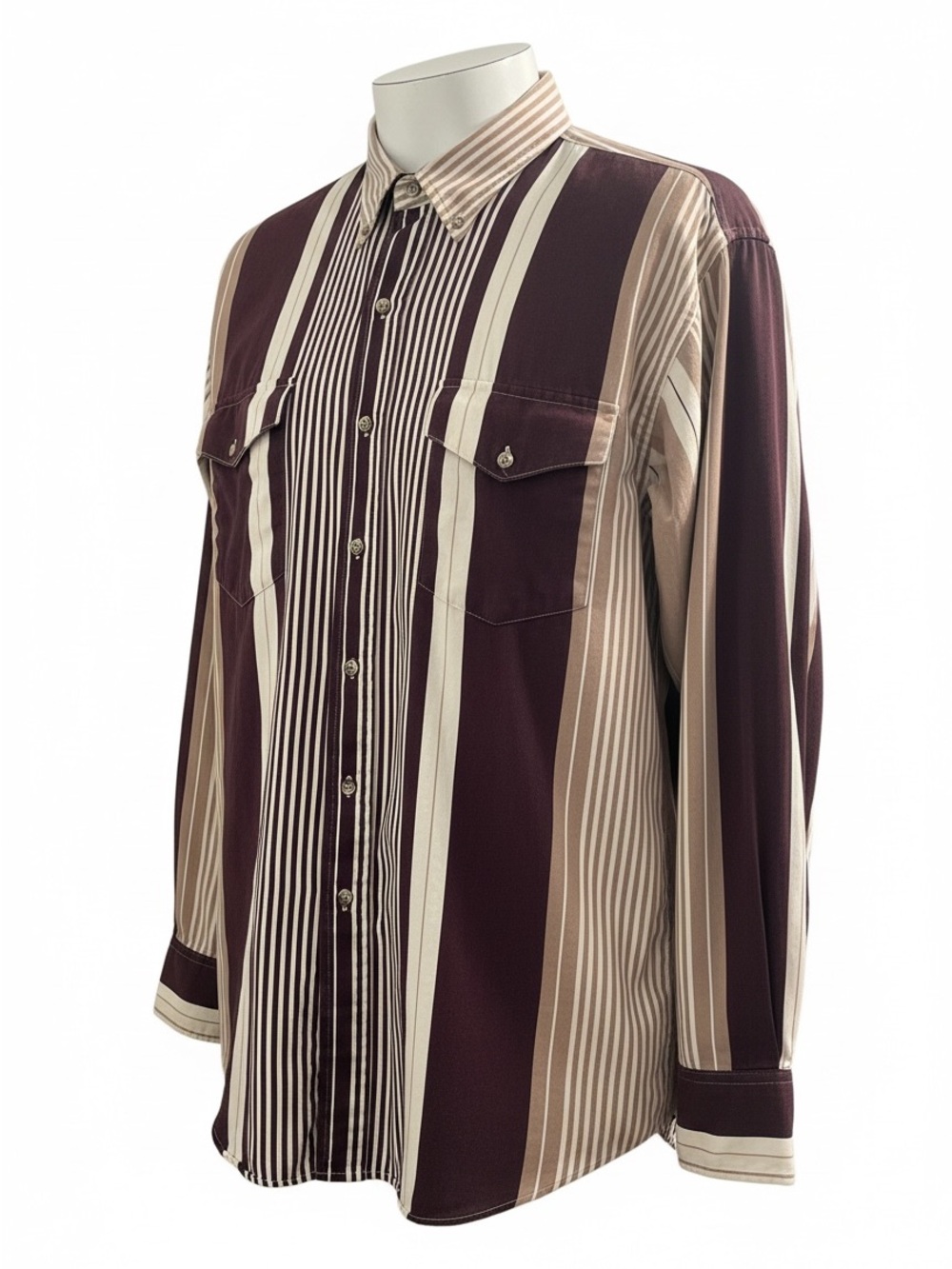 Vintage 90s Roper Rodeo Blue Western Multi Stripe Shirt L